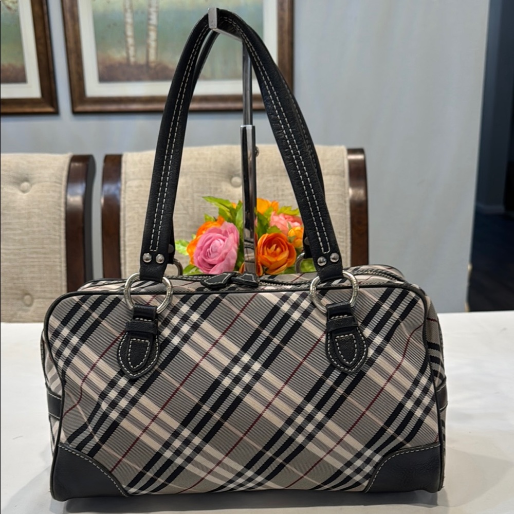 Authentic Burberry Blue Label Plaid Handbag with Black Accents - Picture 1 of 16